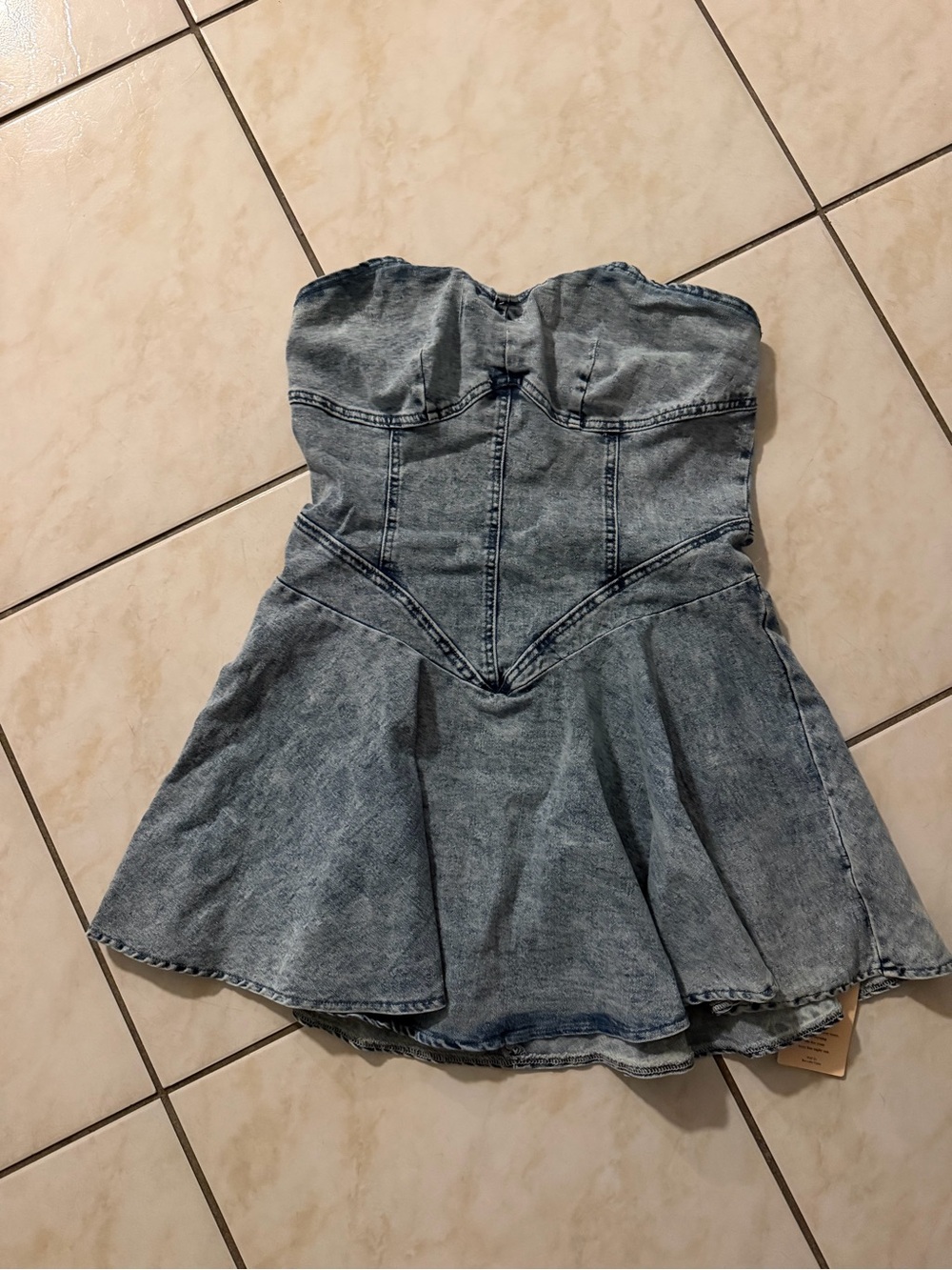 Denim Strapless Fit & Flare Dress - Light Blue